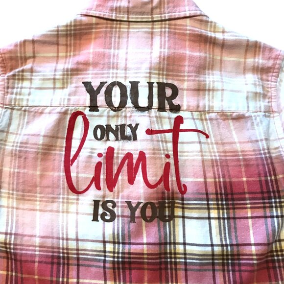 Upcycled Bleached Flannel Shirt, Women’s Size Small: Inspirational, Red Plaid - Picture 3 of 10